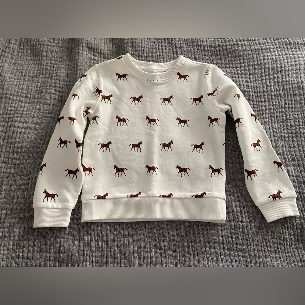 Janie and Jack crewneck white horse print size 5 NWT